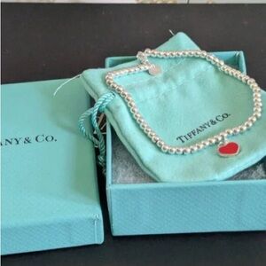 Tiffany & Co. Sterling Silver Bead Bracelet with Red Heart Charm
